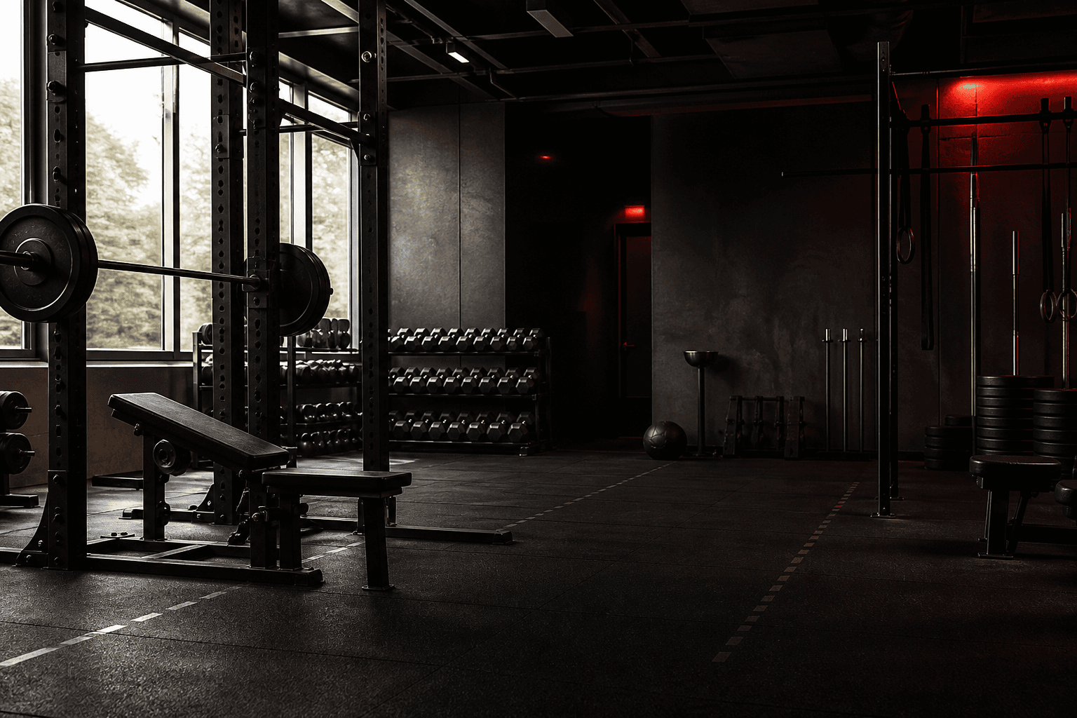 An empty strength-training gym during a period of closure